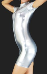 Sexy Jumpsuit | Silver Shiny Metallic Short Sleeves Leotard Sexy Jumpsuit | Silver Shiny Metallic Short Sleeves Leotard