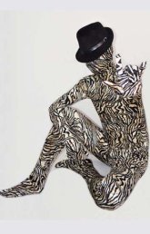 Silver Tiger Strips Thick Velvet Full Body Zentai Suit Silver Tiger Strips Thick Velvet Full Body Zentai Suit